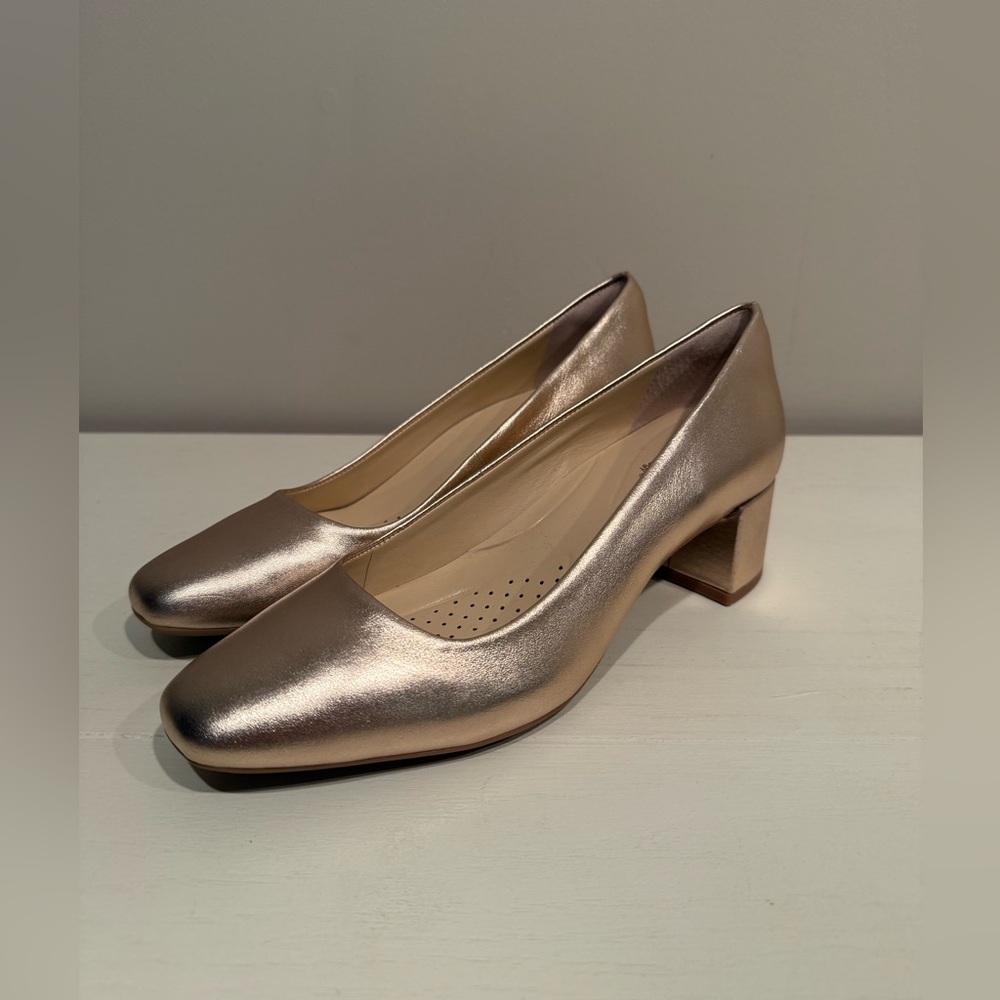 Alex Marie Gold Block Heel Pumps - Picture 2 of 11